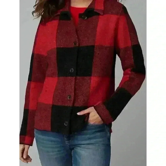 J Jill Sweaters - J Jill XL Petite Plaid Cardigan Sweater Red Holiday Christmas Soft Cozy NWT